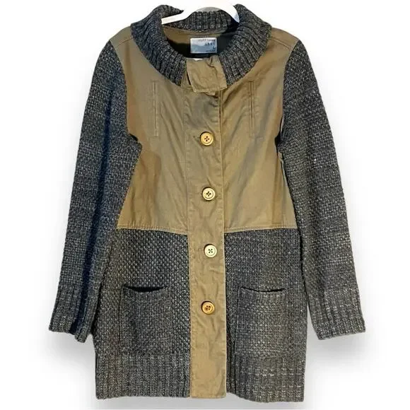 Ruff Hewn Grey Multi-Fabric, Woven Canvas/Sweater Jacket, Brown/Gray, Size L - Picture 1 of 7